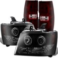thumbnail image 1 of AKKON - For 07-14 Chevy Suburban 1500 2500 Tahoe Black Smoked Dual LED Halo-Ring Projector Headlight + Dark Red Tail light Set, 1 of 7