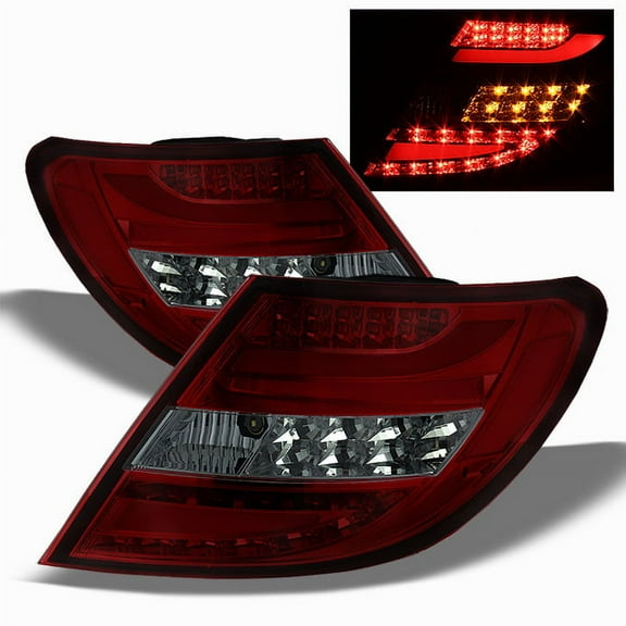 AKKON - For 08-10 Benz W203 C-class 4 Doors Sedan Red Smoke Rear LED Tail Lights Brake Lamps Replacement Pair