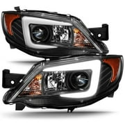 AKKON - For 08-14 Subaru Impreza WRX STI [Halogen Type] LED DRL Tube Black Bazel Projector Headlights