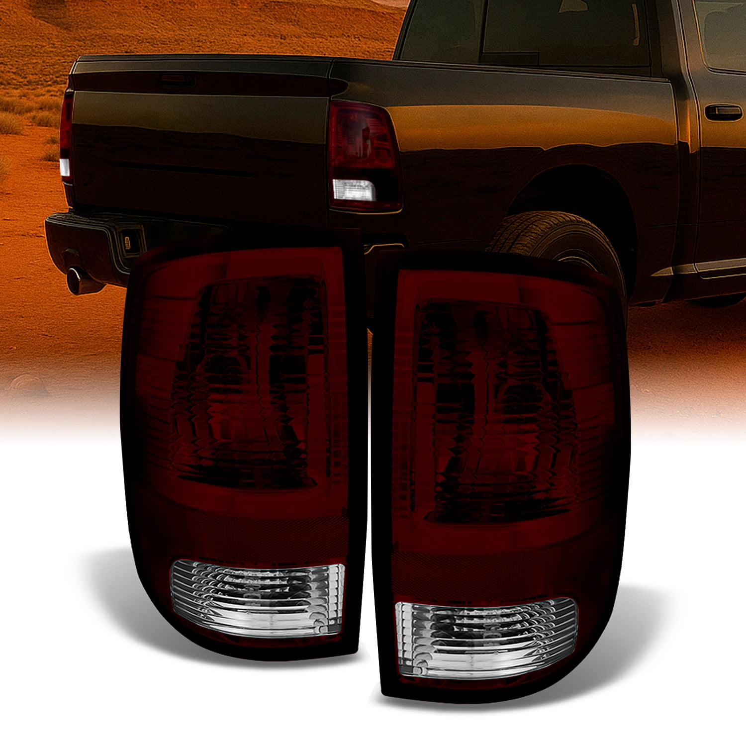 AKKON - For 09 10-18 Dodge Ram 1500/2500/3500 Pickup Rear Dark Red Smoked Tail Lights Driver Left + Passenger Right Side Pair