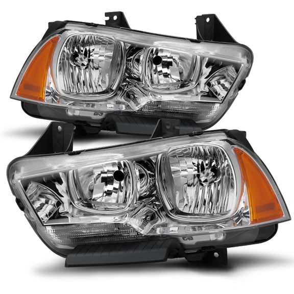 AKKON - For 11-14 Dodge Charger Chrome Clear Headlights Front Lamps Direct Replacement Pair Left + Right