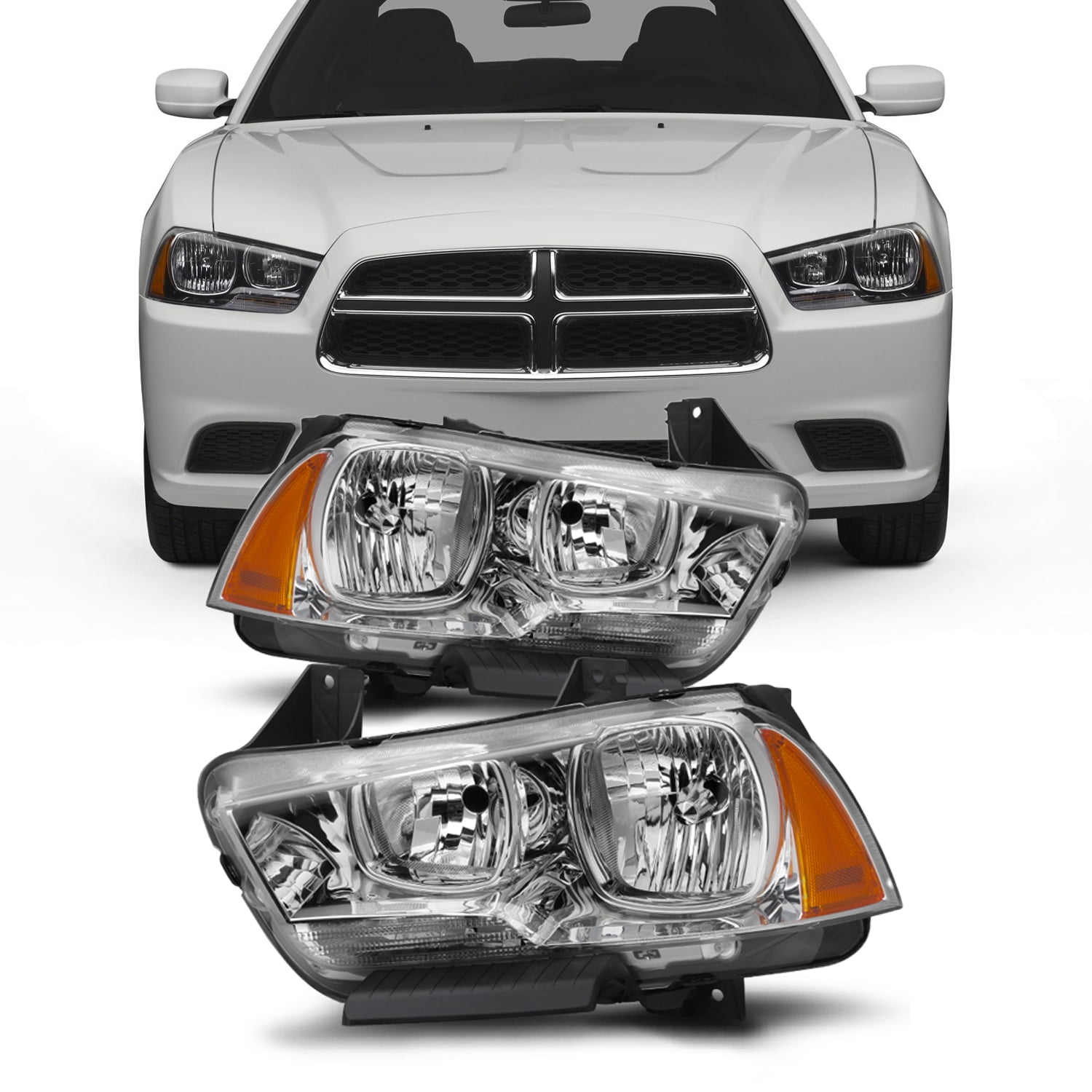 AKKON - For Black Bezel 11-14 Dodge Charger Headlights Front Lamps