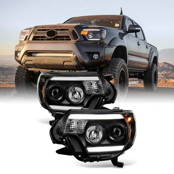 AKKON - For 12-15 Toyota Tacoma TRD Pickup Truck Black Bazel Dual Led DRL Projector Headlight Lamps