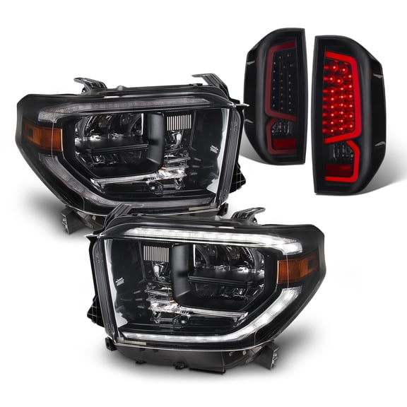 AKKON - For 14-21 Tundra [LED DRL Type] Full LED Retrofit Headlight Assemblies + Black Smoked LED Tube Bar Tail Lamp