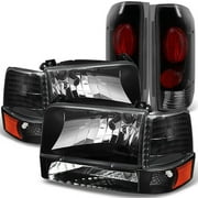 AKKON - For 1992 1993 1994 1995 1996 Bronco F150 F250 F350 Black Headlights & Black Smoke Taillights Pair Set