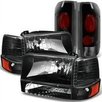 AKKON - For 1992 1993 1994 1995 1996 Bronco F150 F250 F350 Black Headlights & Black Smoke Taillights Pair Set