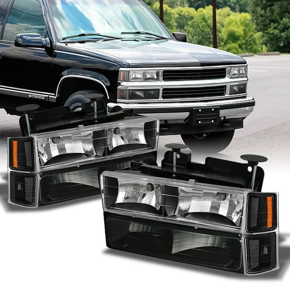 AKKON - For 1994-1998 Chevy C/K 1500/2500/3500 Tahoe Suburban Full Size C10 Black Headlights Left+Right Headlamp