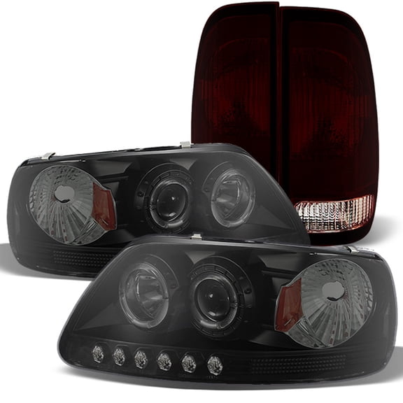 AKKON - For 1997-03 Ford F150 2004 Heritage Black Smoked LED Projector Headlights Dark Red Tail Lights Lamp