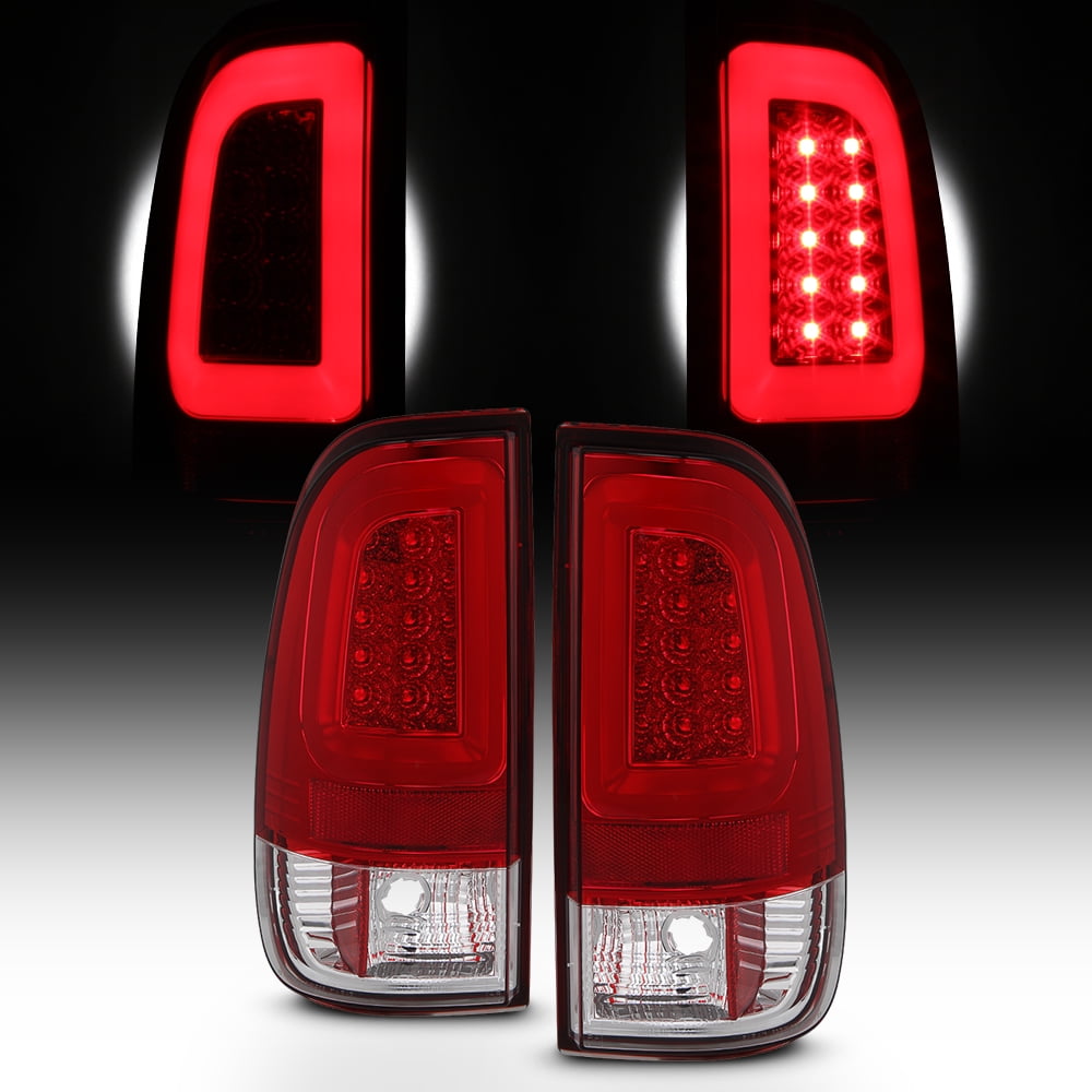 AKKON Black Smoke LED Tail Lights For 97-03 F150, 99-07 Super Duty - Pair, Gunmetal Smoke Lens