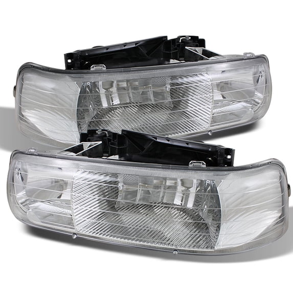 AKKON - For 1999-2002 Chevy Silverado 00-06 Suburban Tahoe Chrome Clear Headlights Front Lamps Direct Replacement Pair LH+RH