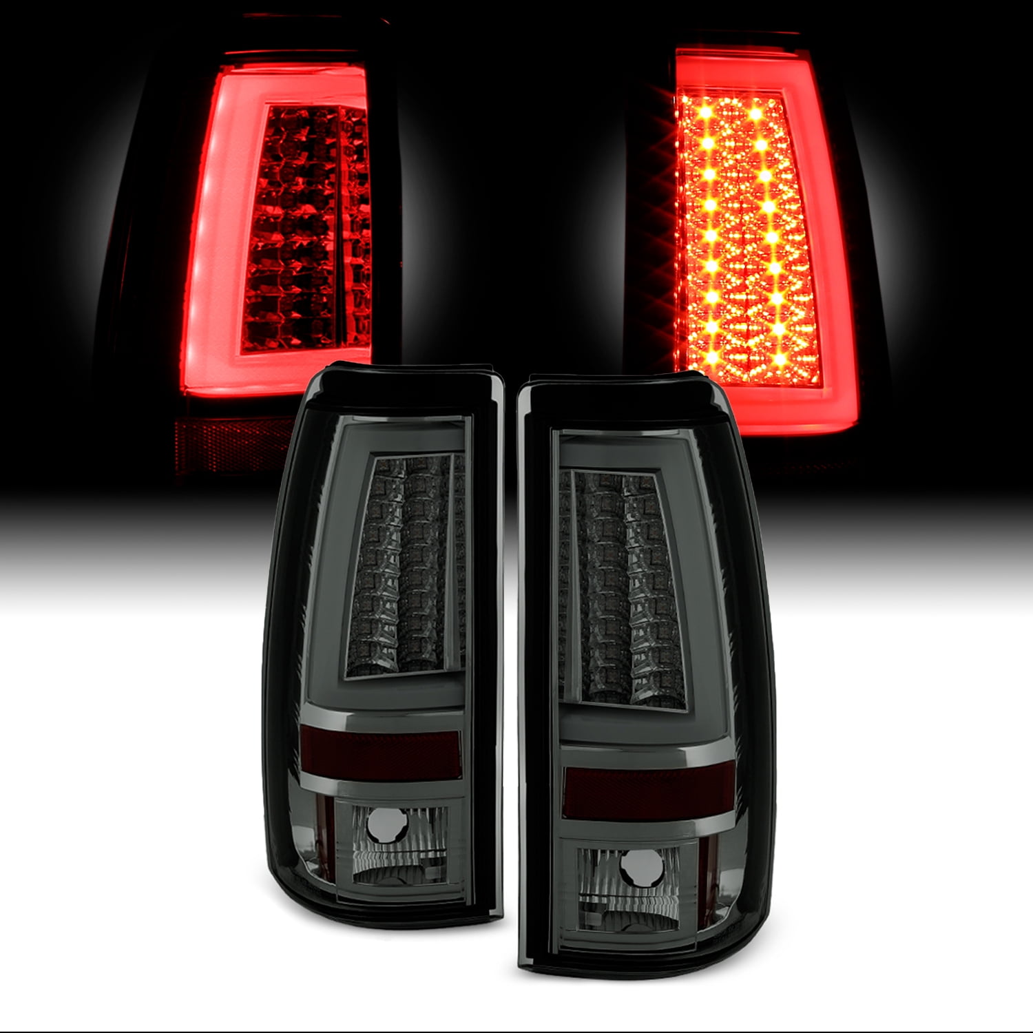 AKKON - For 1999-2002 Silverado 1500 2500 1999-2006 Sierra Pickup Truck Smoked V2 LED Tube Tail Lights Brake Lamps Pair