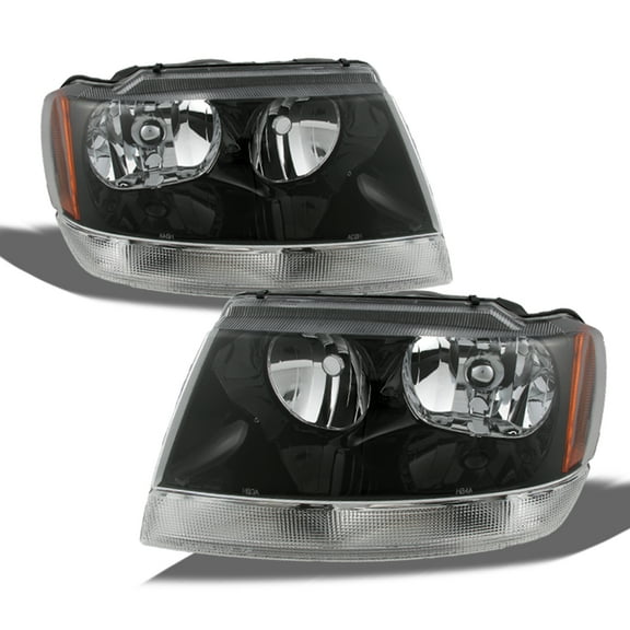 AKKON - For 1999-2004 Jeep Grand Cherokee OE Black Bezel Headlights Head Lamps with Reflector - Pair