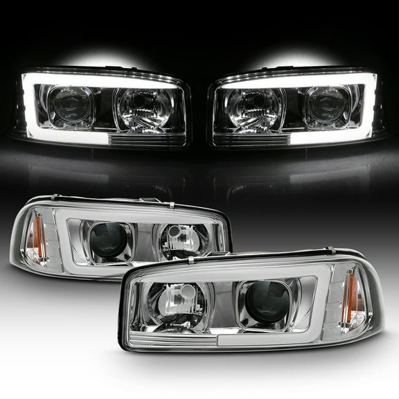 AKKON - For 1999-2006 GMC Sierra 1500 2500HD 3500 C3 Yukon XL Tube LED Projector Headlights Driver+Passenger Side Pair