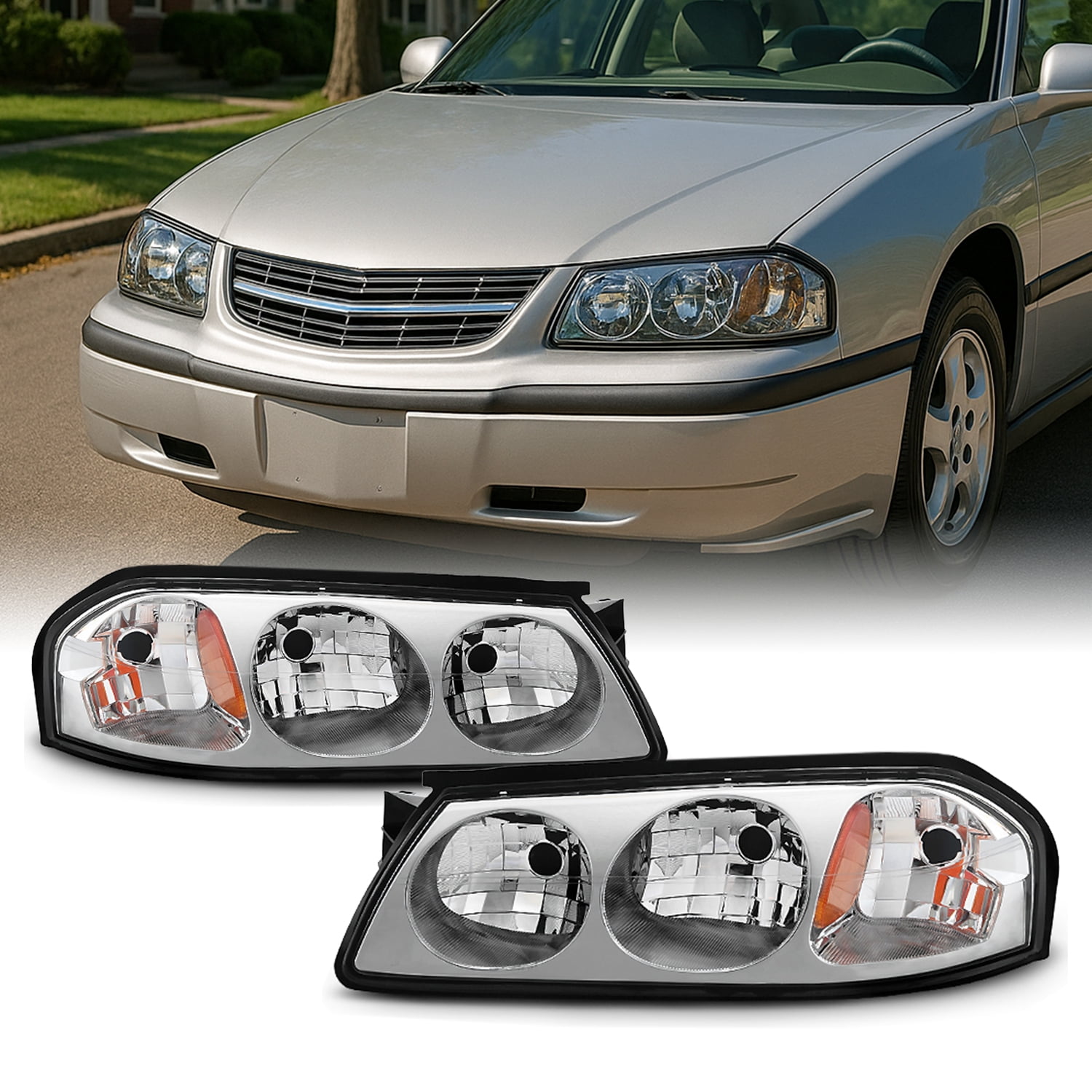 AKKON - For 2000 2001 2002 2003 2004 2005 Chevy Impala Headlights Front Lamps Directly Replacement Left + Right