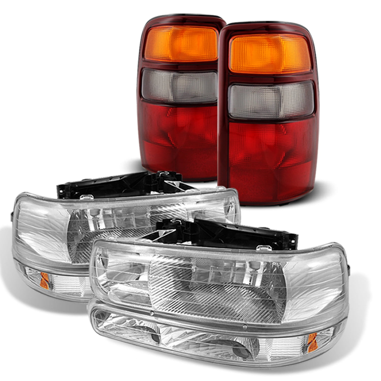 AKKON - For 2000-2003 Chevy Tahoe Suburban Chrome Clear Headlight + Bumper  lights + Tail Lamp Replacement - Walmart.com, image size:1500x1500