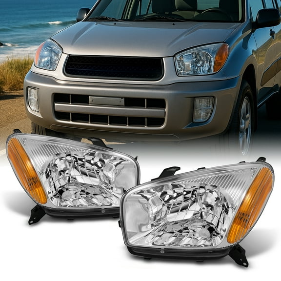 AKKON - For 2001-2003 Toyota RAV4 Clear Headlights Head Lamps Driver and Passenger Side Replacement Pair