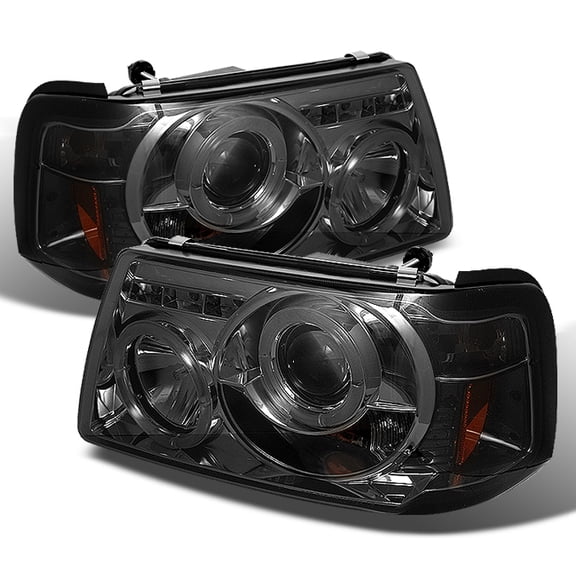 AKKON - For 2001-2012 Ford Ranger Pickup 2 in 1 Smoked Smoke Dual LED Ring Projector Headlights w/ Corner Signal Lamps
