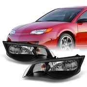 AKKON - For 2003 2004 2005 2006 2007 Saturn ION Black Left + Right Side Headlights Front Lamps Assembly Set Pair