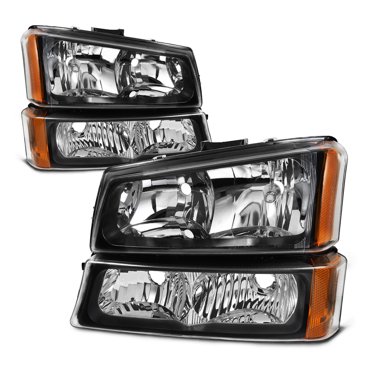 GTRacers Black Headlights + Signal Lamps – For Chevy Silverado Avalanche 2003-2006, Direct Replacement