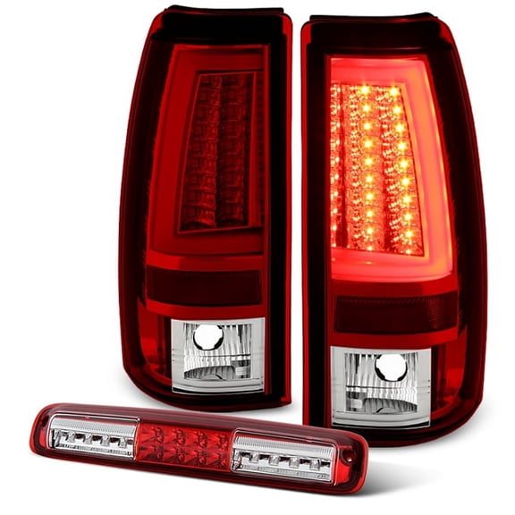 AKKON - For 2003-2007 Chevy Silverado GMC Sierra Red LED Light Tube Tail Brake Lights + 3rd High Mount Cargo Lamp