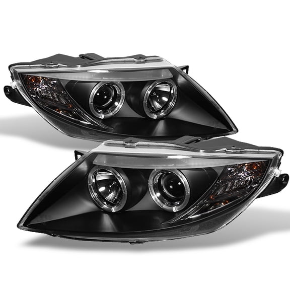 AKKON - For 2003-2008 BMW E85 Z4 Coupe Halogen Type Black Bezel Dual Ring Projector LED Headlights Lamps LH+RH