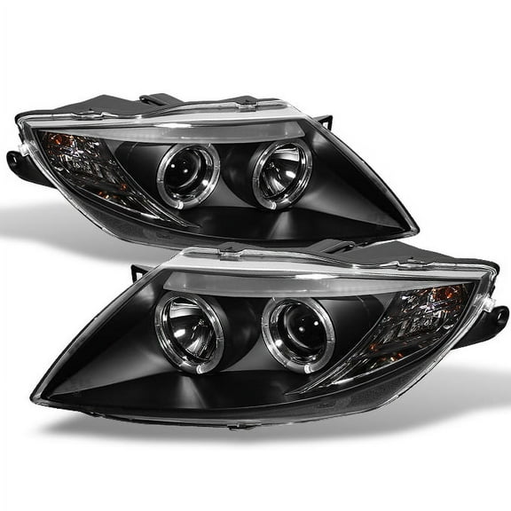 AKKON - For 2003-2008 BMW E85 Z4 Coupe Halogen Type Black Bezel Dual Halo Ring Projector LED Headlights Lamps LH+RH