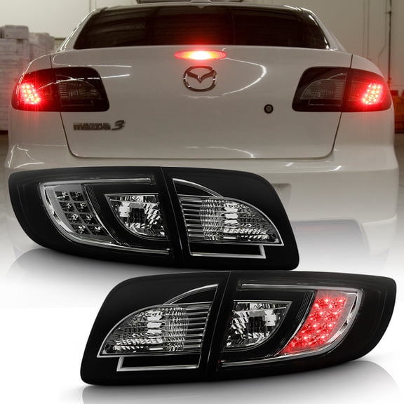 AKKON - For 2004-08 Mazda 3 4-Door Sedan LED Tail Lights Assembly Chrome Housing Smoked Lens (Non Hatchback Model) Only Full Set