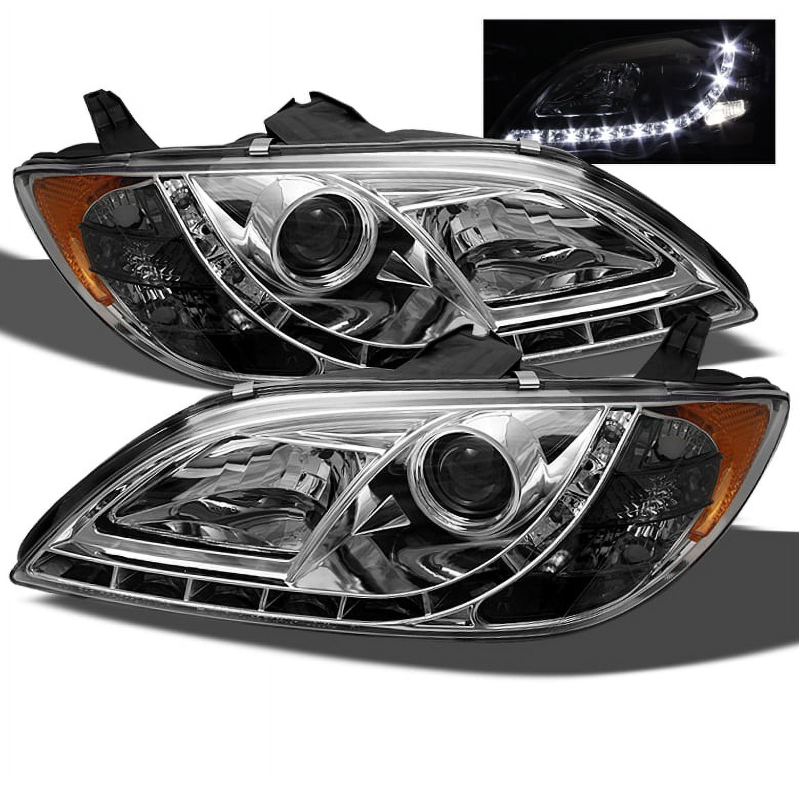 AKKON - For Mazda 3 4 Doors Sedan Black Bezel DRL Daylight LED Strip  Headlights Replacement Pair Left + Right 
