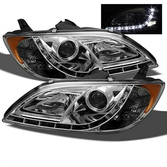 AKKON - For 2004-08 Mazda 3 LED Daytime Running Lamp Strip Projector Headlights Chrome Housing Clear Lens Halogen Model Only