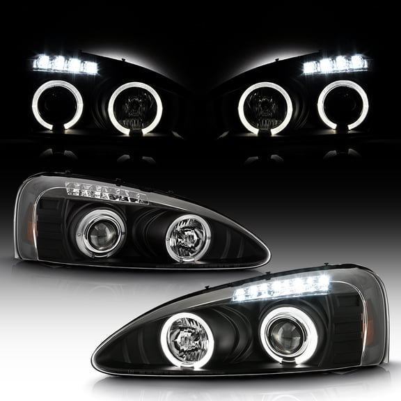 AKKON - For 2004-2008 Pontiac Grand Prix Black Dual Halo Ring Projector Headlights - Pair Set
