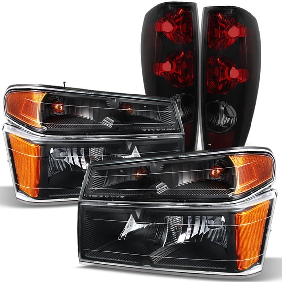 AKKON - For 2004-2012 Chevy Colorado | GMC Canyon Black Headlights Lamps + Black Smoke Tail Lights Assembly Set