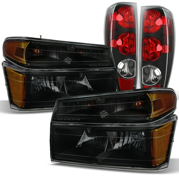 AKKON - For 2004-2012 Chevy Colorado | GMC Canyon Left   Right Black Smoke Head Lights & Black Tail Brake Lights