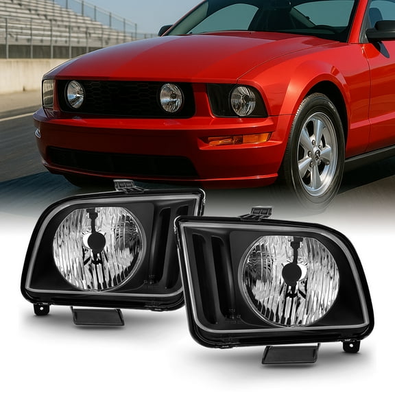 AKKON - For 2005 2006 2007 2008 2009 Ford Mustang OE Direct Replacement Black Headlights Lamp Left + Right