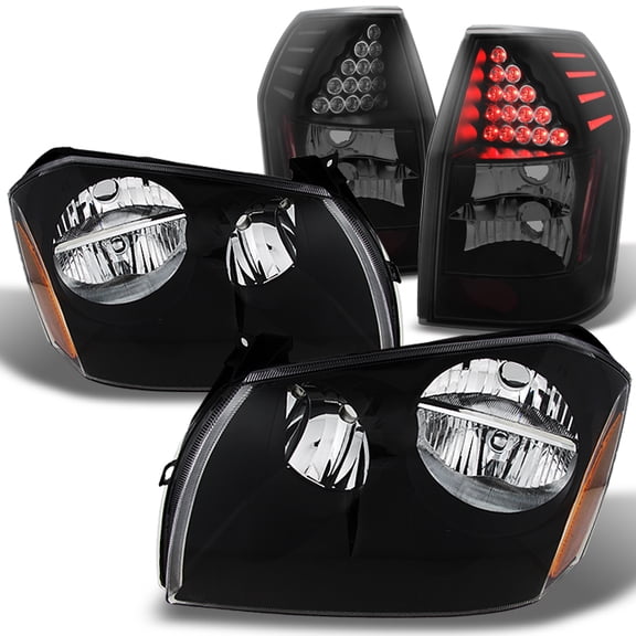 AKKON - For 2005 2006 2007 2008 Dodge Magnum Left + Right Side Black Head Lights + LED Black Smoke Tail Lights