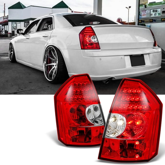 AKKON - For 2005 2006 2007 Chrysler 300 Replacement Left + Right Red Clear LED Tail Lights Brake Lamps