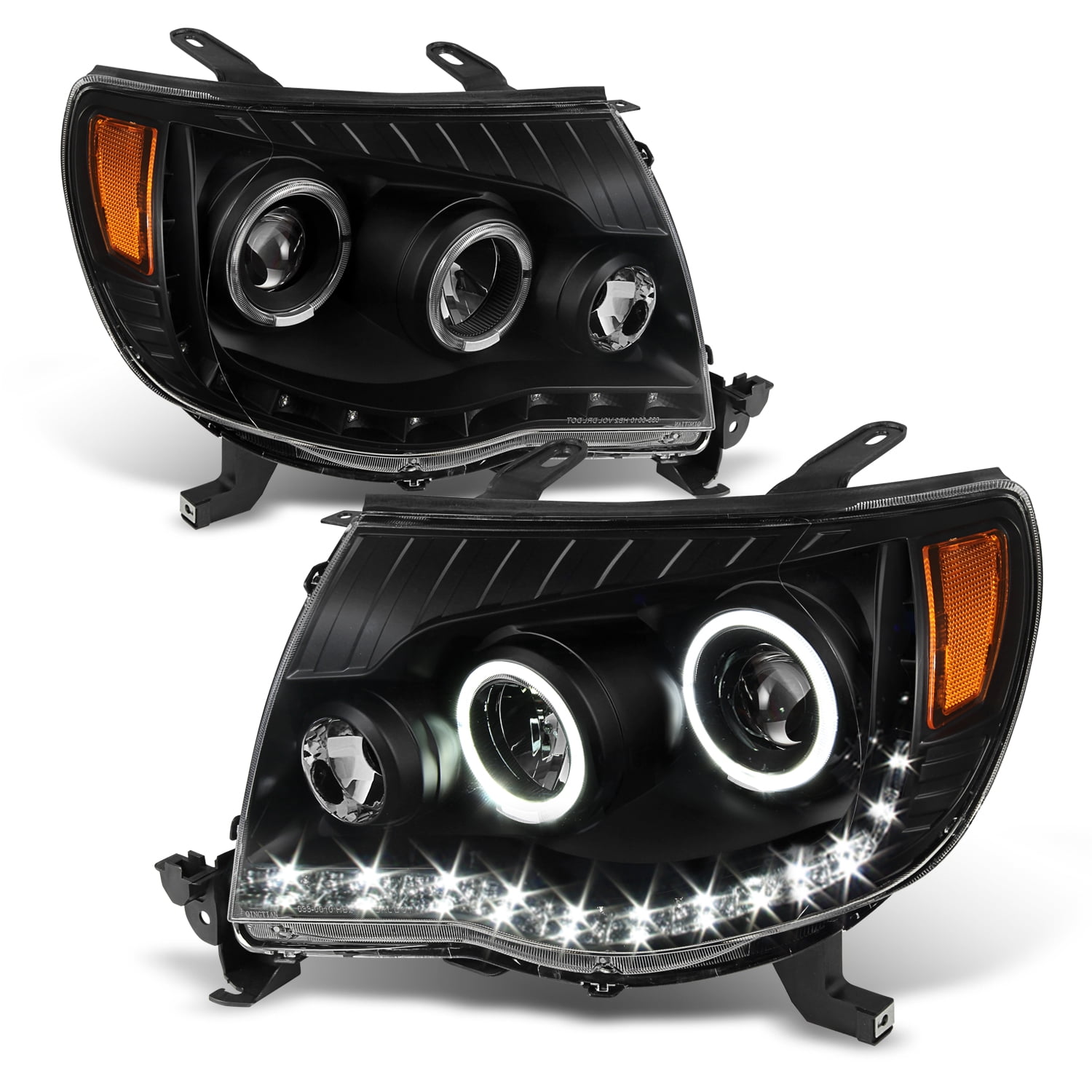 AKKON - For 2005-2011 Toyota Tacoma Black Bezel Dual Ring DRL Daylight LED Projector Headlights Pair Left+Right