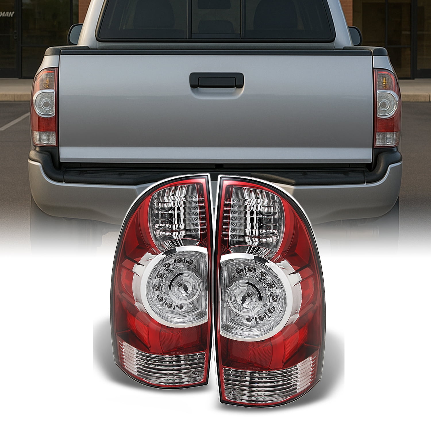AKKON - For 2005-2015 Toyota Tacoma Pickup Truck Red Clear Rear Tail Lights Brake Lamps Replacement Pair Left + Right
