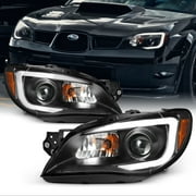 AKKON - For 2006-07 Subaru Impreza LED Daytime Running Lamp Strip Projector Headlights Black Housing Clear Lens Full Set