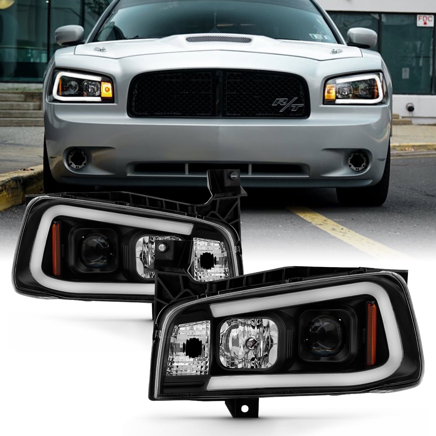 AKKON - LED Projector Headlights for 2006-10 Dodge Charger, Black ...