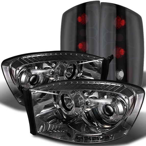 AKKON - For 2006 Dodge 1500 2500 3500 Ram Projector LED Smoked Headlights + Black Smoked Tail Light Lamp