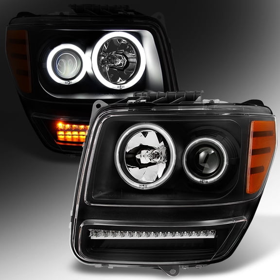 AKKON - For 2007 2008 2009 2010 2011 2012 Dodge Nitro Dual CCFL Black Projector Full LED Turn Signal Headlights