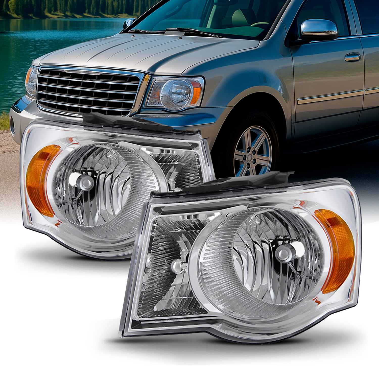 AKKON - For 2007 2008 2009 Chrysler Aspen Crystal Clear Headlights Headlamps LH Left & RH Right Side Pair Set