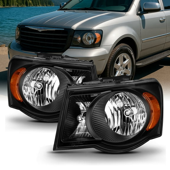AKKON - For 2007 2008 2009 Chrysler Aspen Matte Black Headlights Headlamps LH Left & RH Right Side Pair Assembly