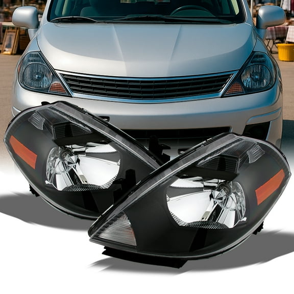 AKKON - For 2007-2012 Nissan Versa Amber Black Bezel OE Replacement Headlights Driver/Passenger Head Lamps Pair