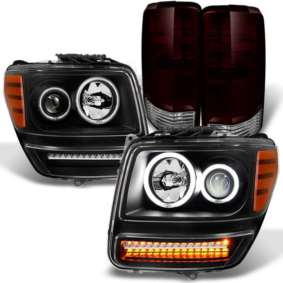 AKKON - For 2007-2012 Nitro Dual CCFL Black Projector LED Signal Headlights + Dark Red Tail Lights Combo