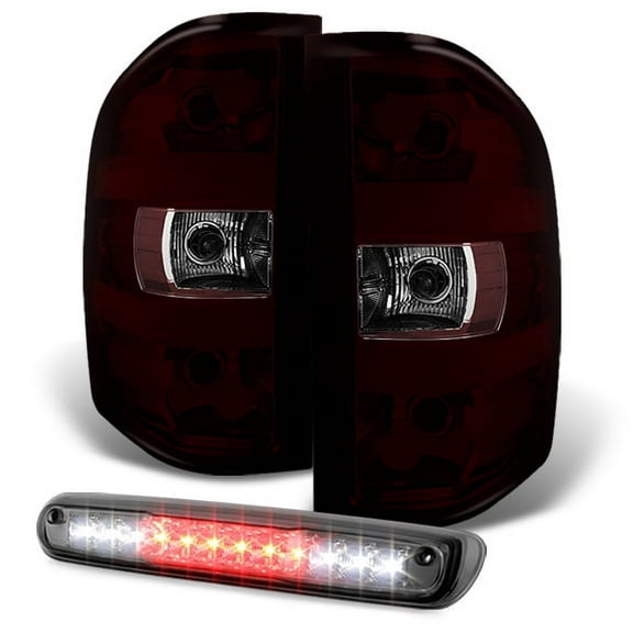 AKKON - For 2007-2013 Chevy Silverado 1500 2500 3500 Red Smoked LED Taillights + Smoked LED 3Rd Brake Lamp Combo