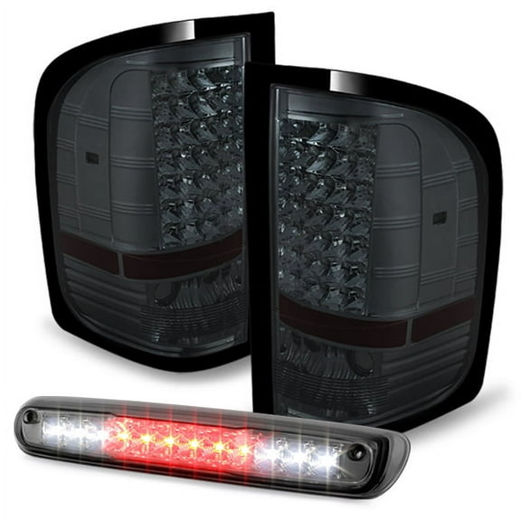 AKKON - For 2007-2013 Chevy Silverado 1500 2500 3500 Smoked LED Taillights + LED 3Rd Brake Lamp Combo Pair Set