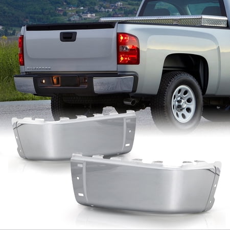 AKKON - For 2007- 2013 Chevy Silverado / GMC Sierra 1500 2500 Rear Bumper Set Cap End - Chrome (w/o Sensor Hole)