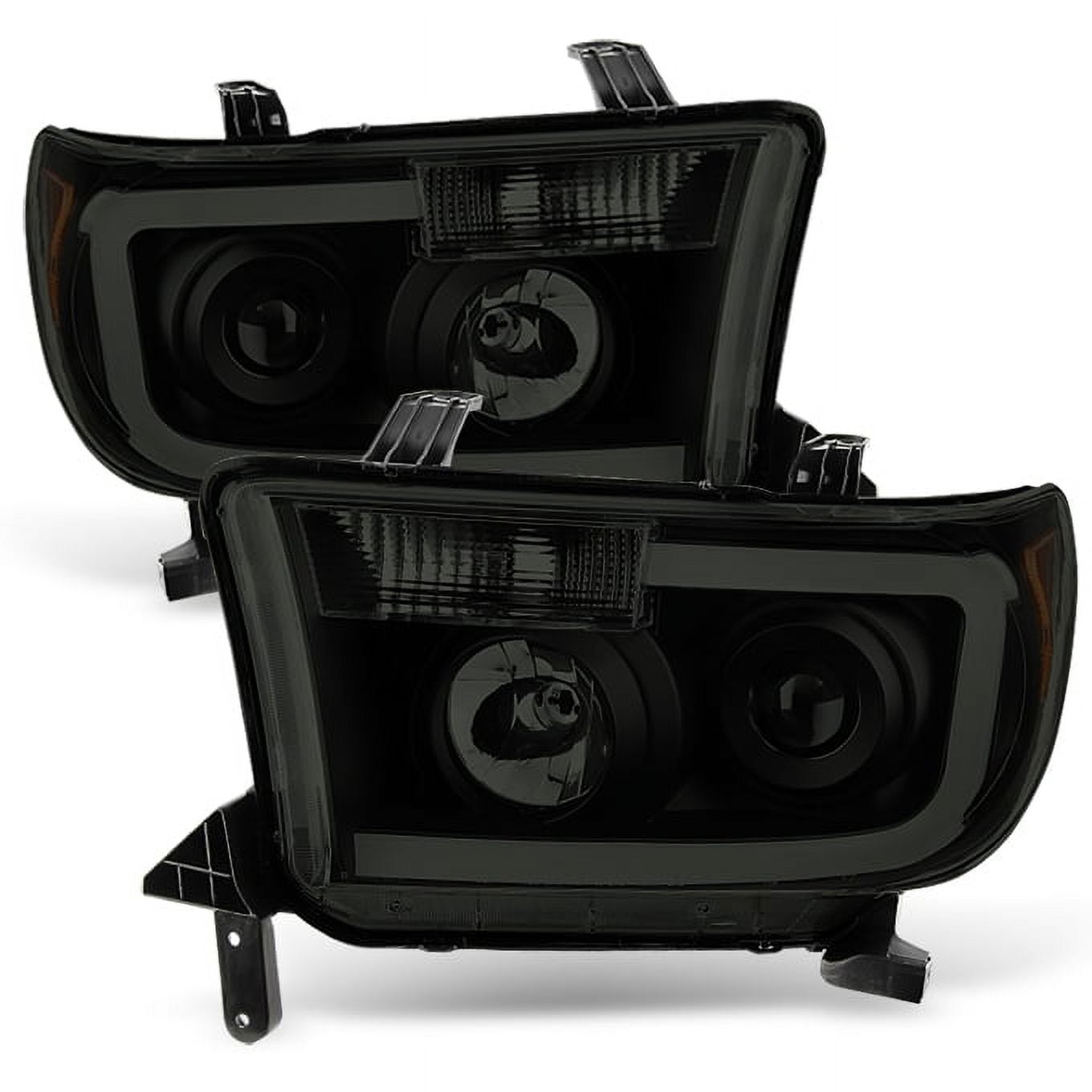 AKKON - For 2007-2013 Toyota Tundra | 2008-2017 Sequoia SMD LED Tube Black Smoked Lens Projector Headlights Replacement Pair Set