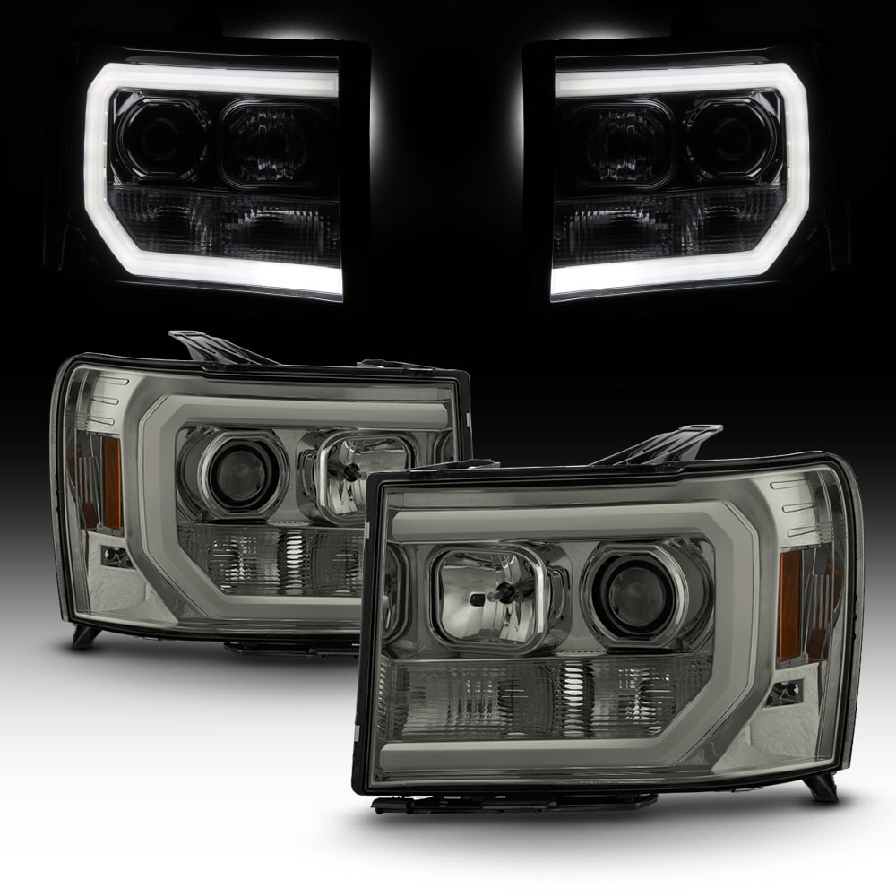 AKKON Black Projector Headlights For GMC Sierra 1500/2500HD/3500HD - DRL LED Light Tube Replacement Pair